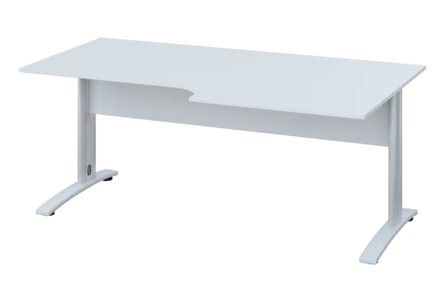 ERK 18 - 188 stůl kancelářský, rohový, pravý, kovová podnož bílá, deska 18 mm, široký 1800 mm, bílá